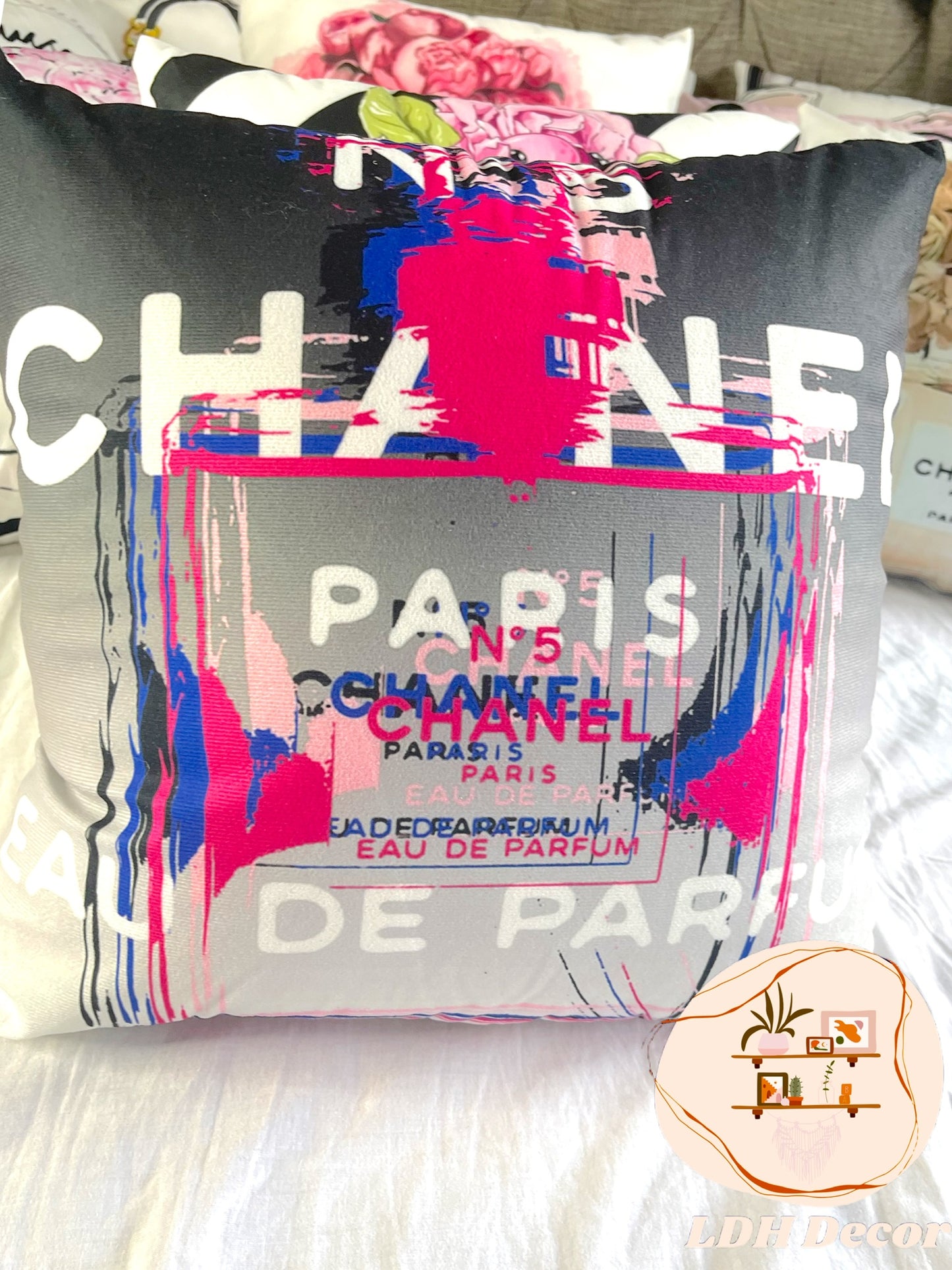 Pink Splash Chanel Inspired Throw Pillow