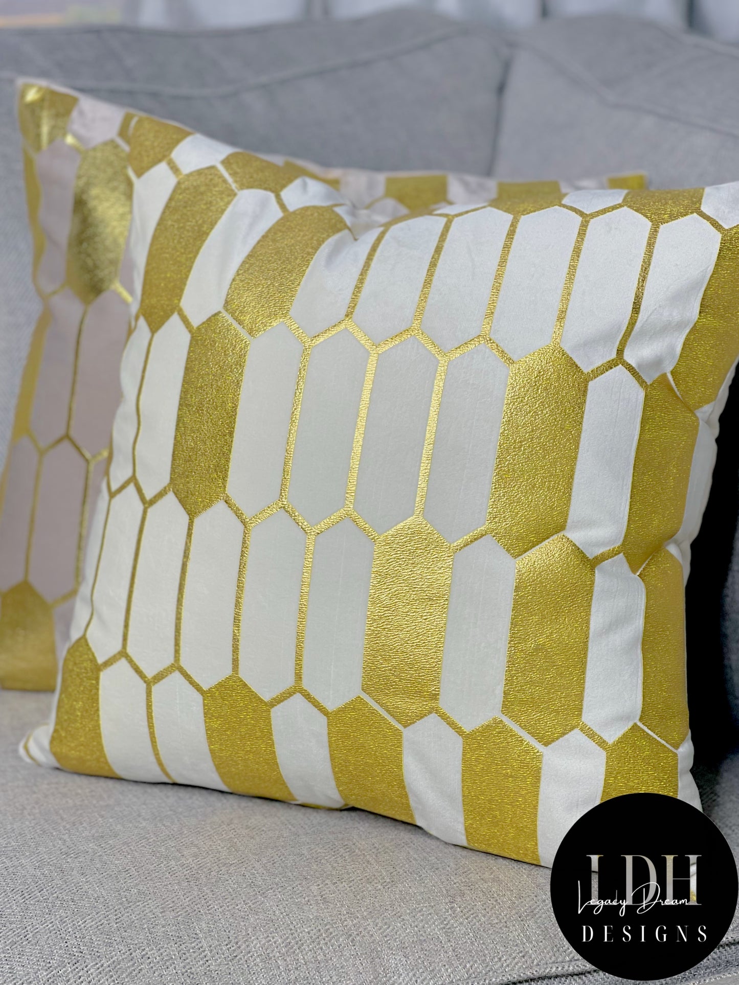 White & Gold Geometric Glam Throw Pillow