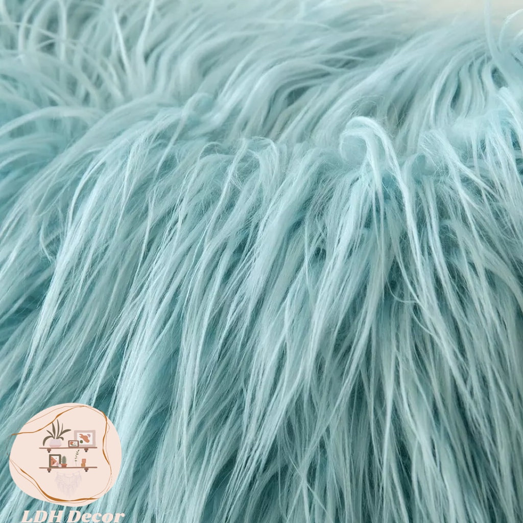 Navy Blue & Sky Blue Faux Fur Pillow Set