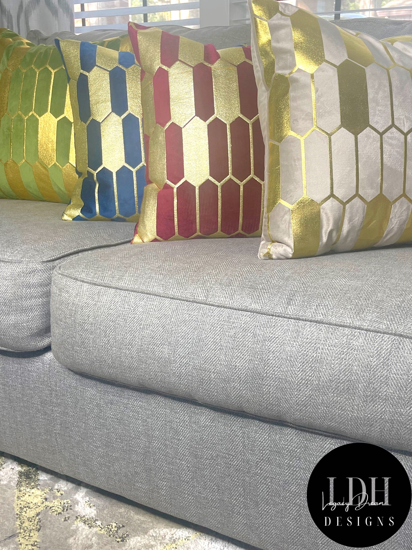 Sky Blue & Gold Glam Throw Pillow