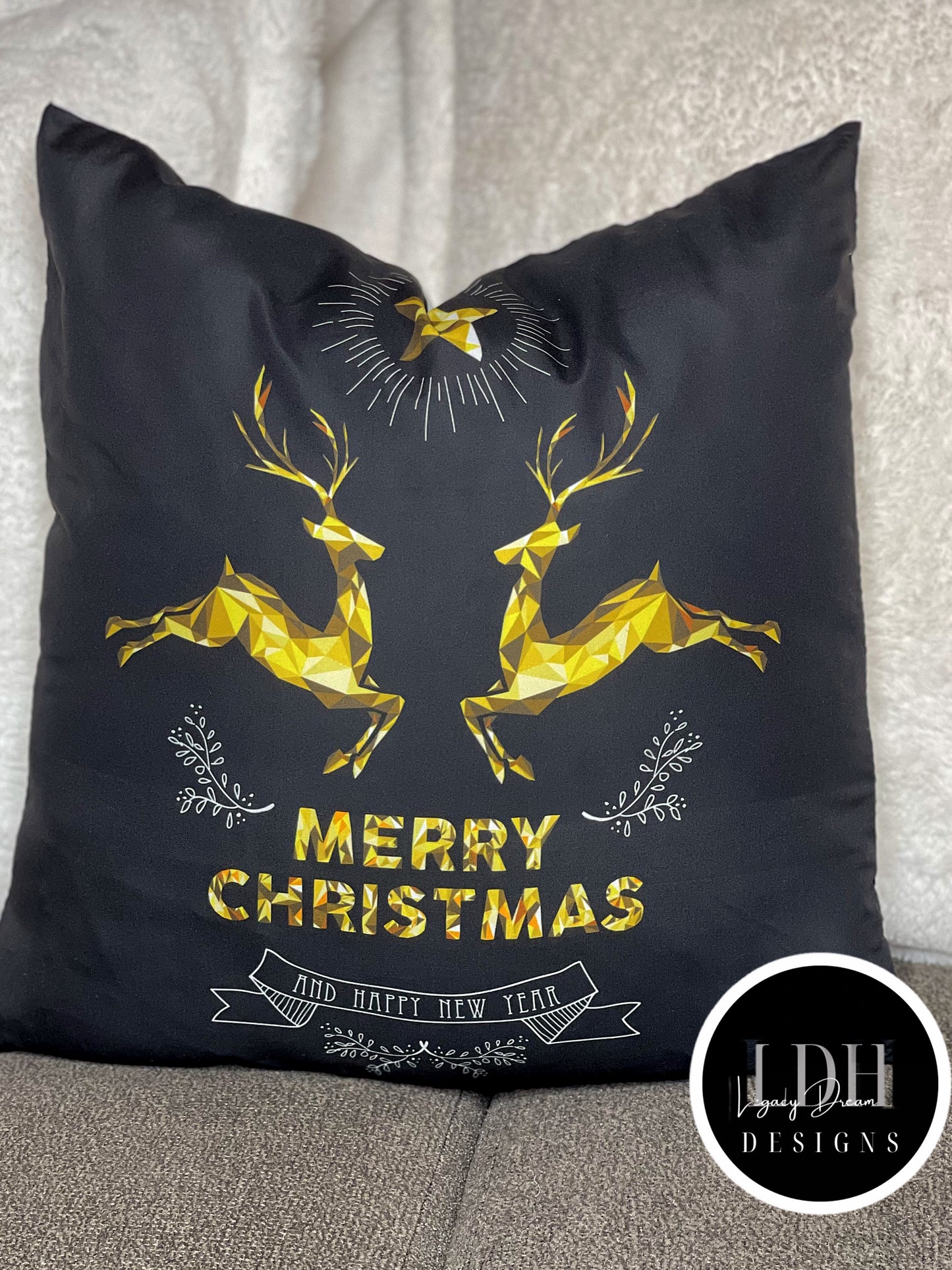 Gold Reindeer Throw Pillow