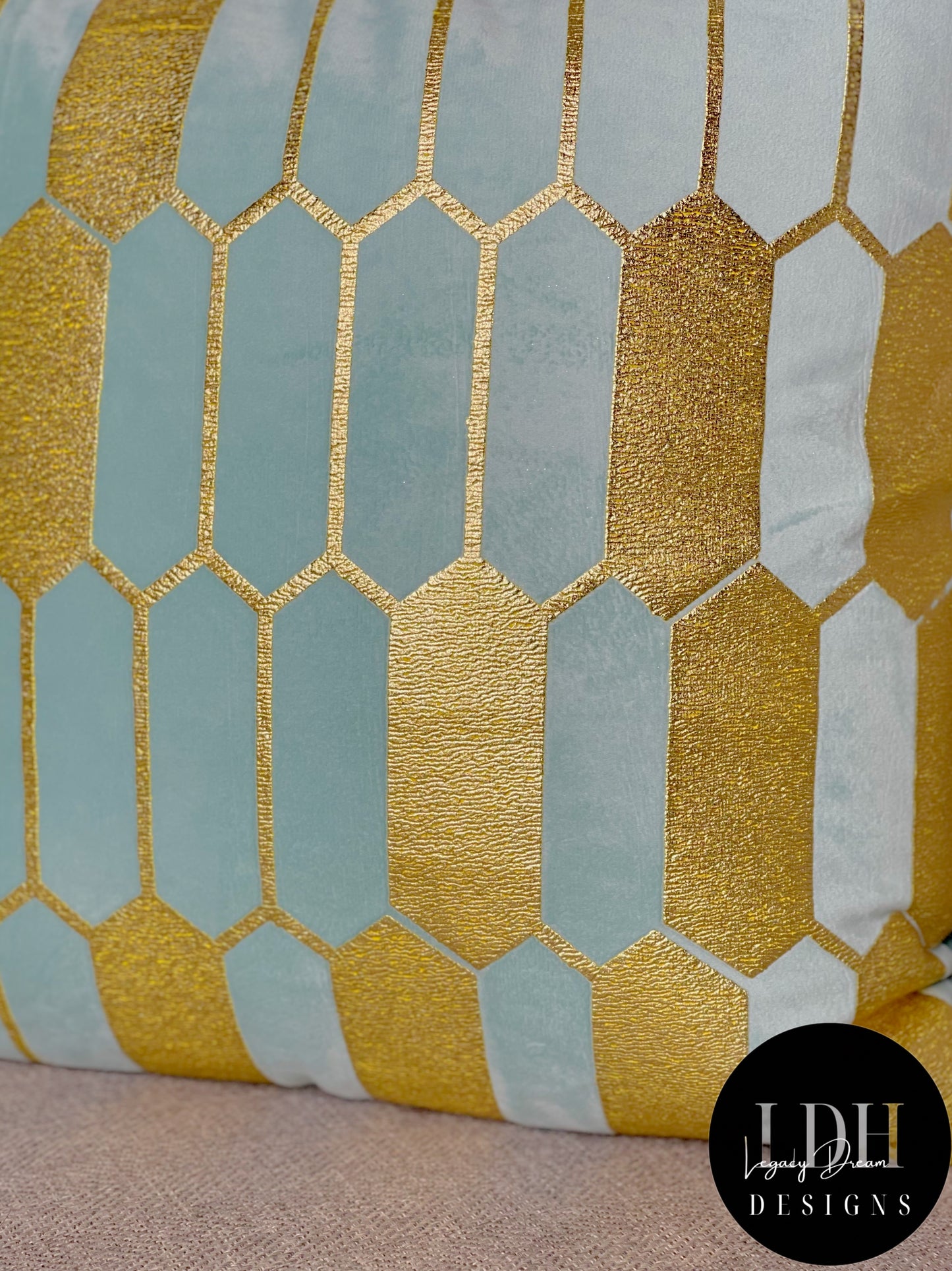 Sky Blue & Gold Glam Throw Pillow