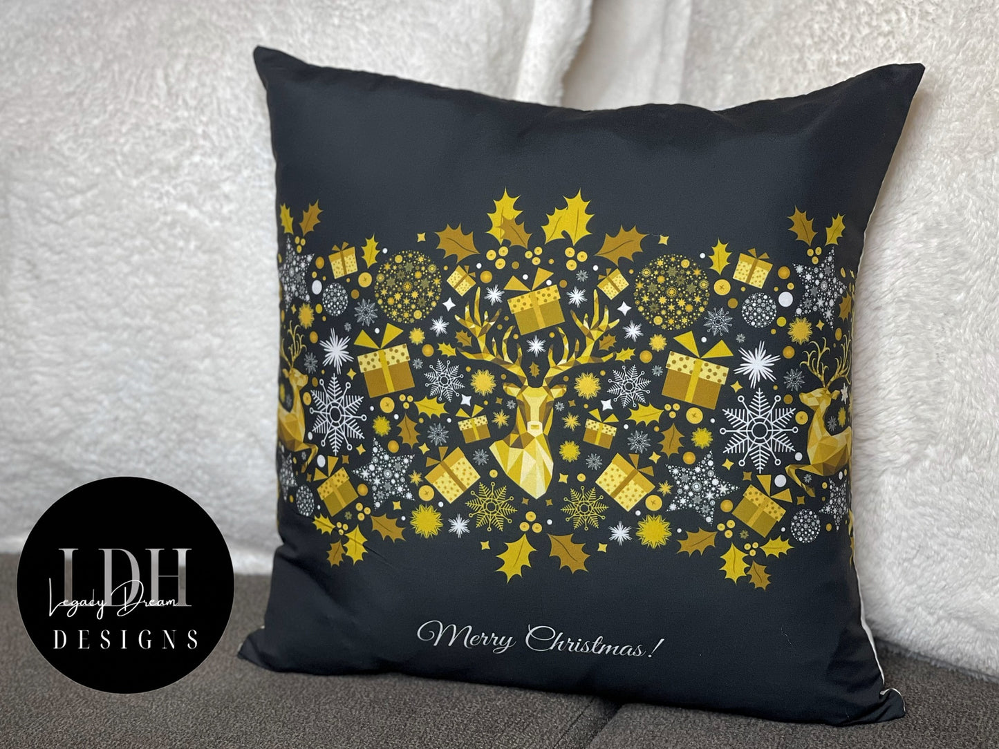 Black and Gold Holiday Throw Pillow