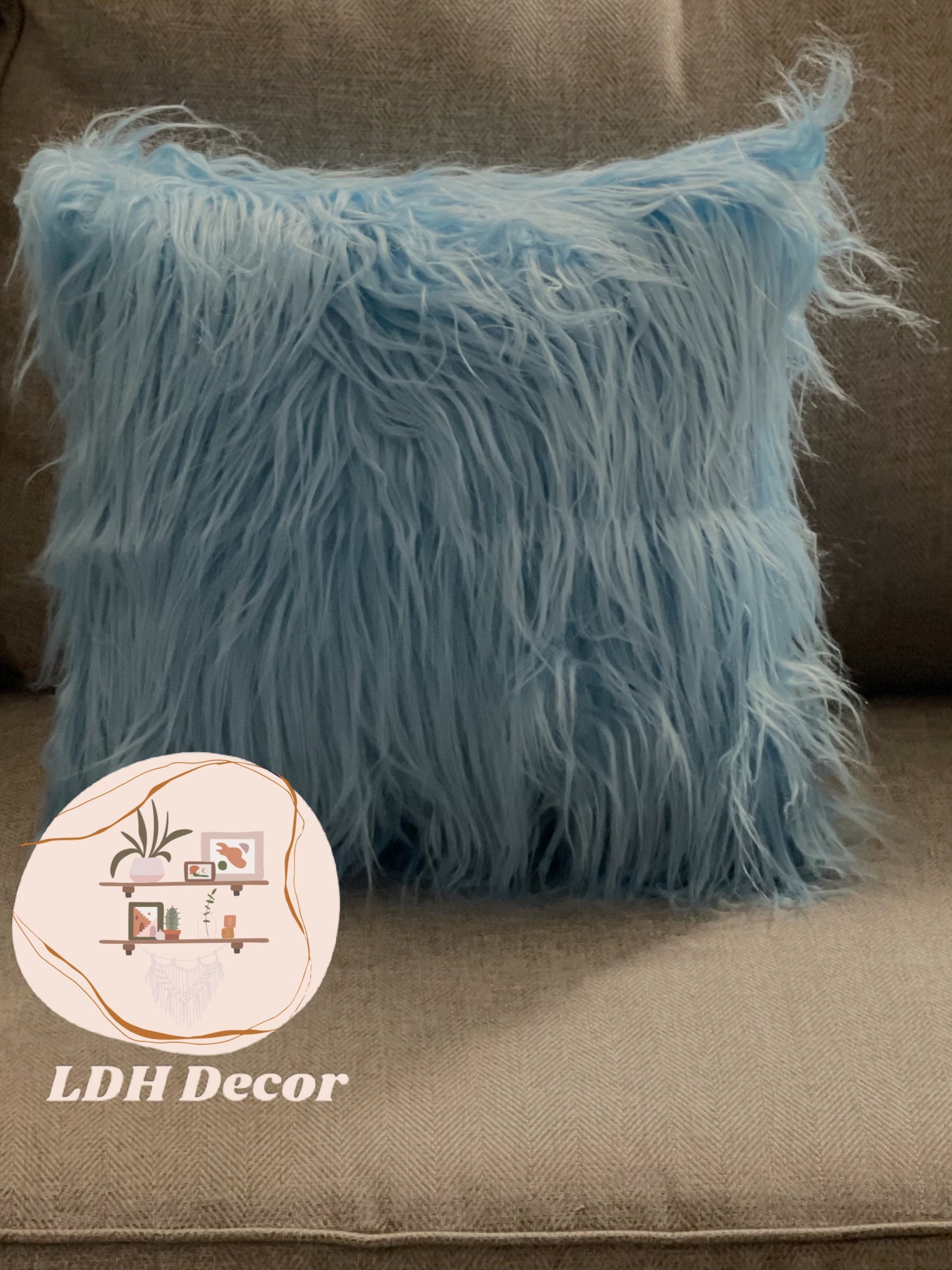 Navy Blue & Sky Blue Faux Fur Pillow Set
