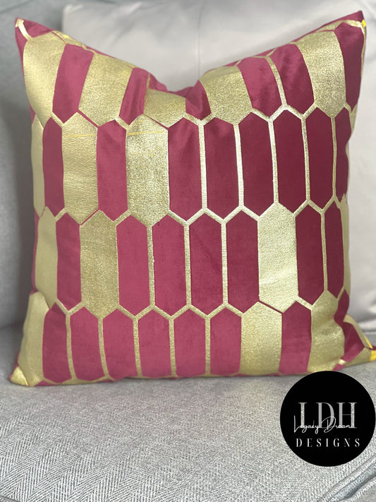 Burgundy & Gold Glam Throw Pillow