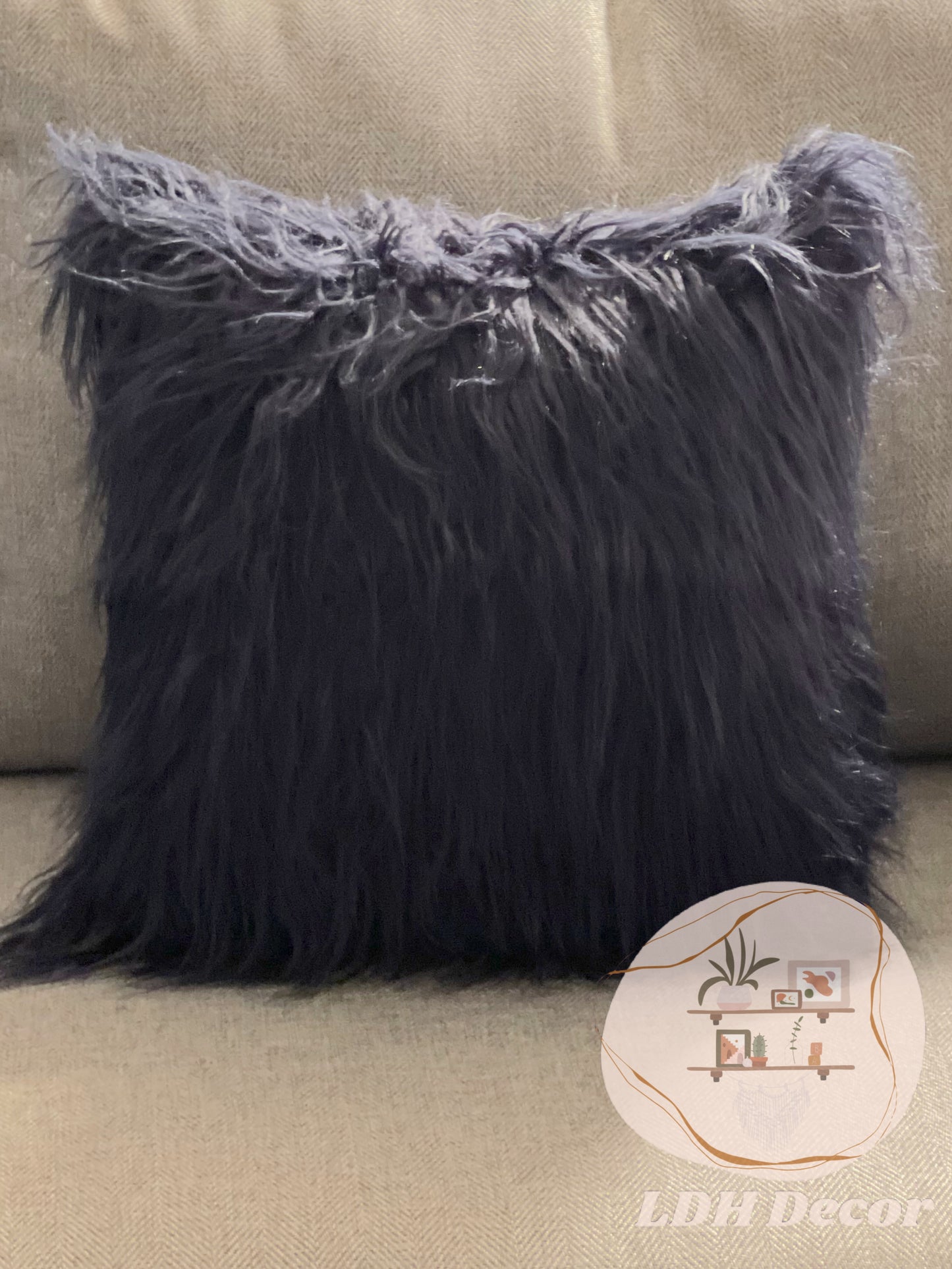 Navy Blue & Sky Blue Faux Fur Pillow Set