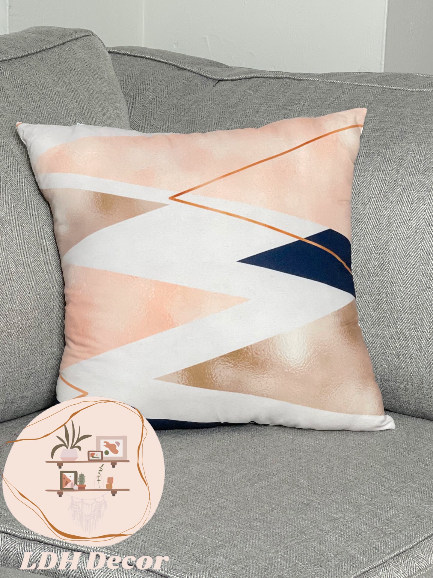 Rose Gold & Blue Modern Throw Pillow
