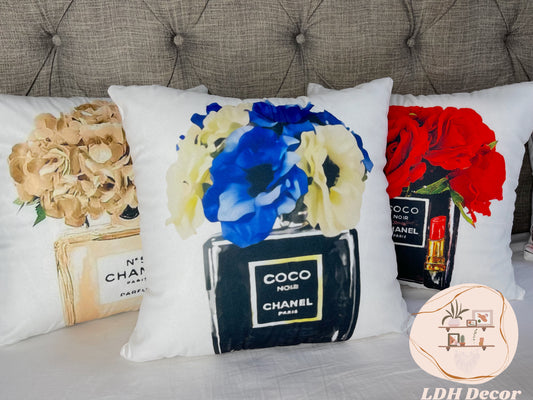 Blue COCO Chanel Inspired Throw Pillow
