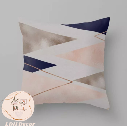 Rose Gold & Blue Modern Throw Pillow