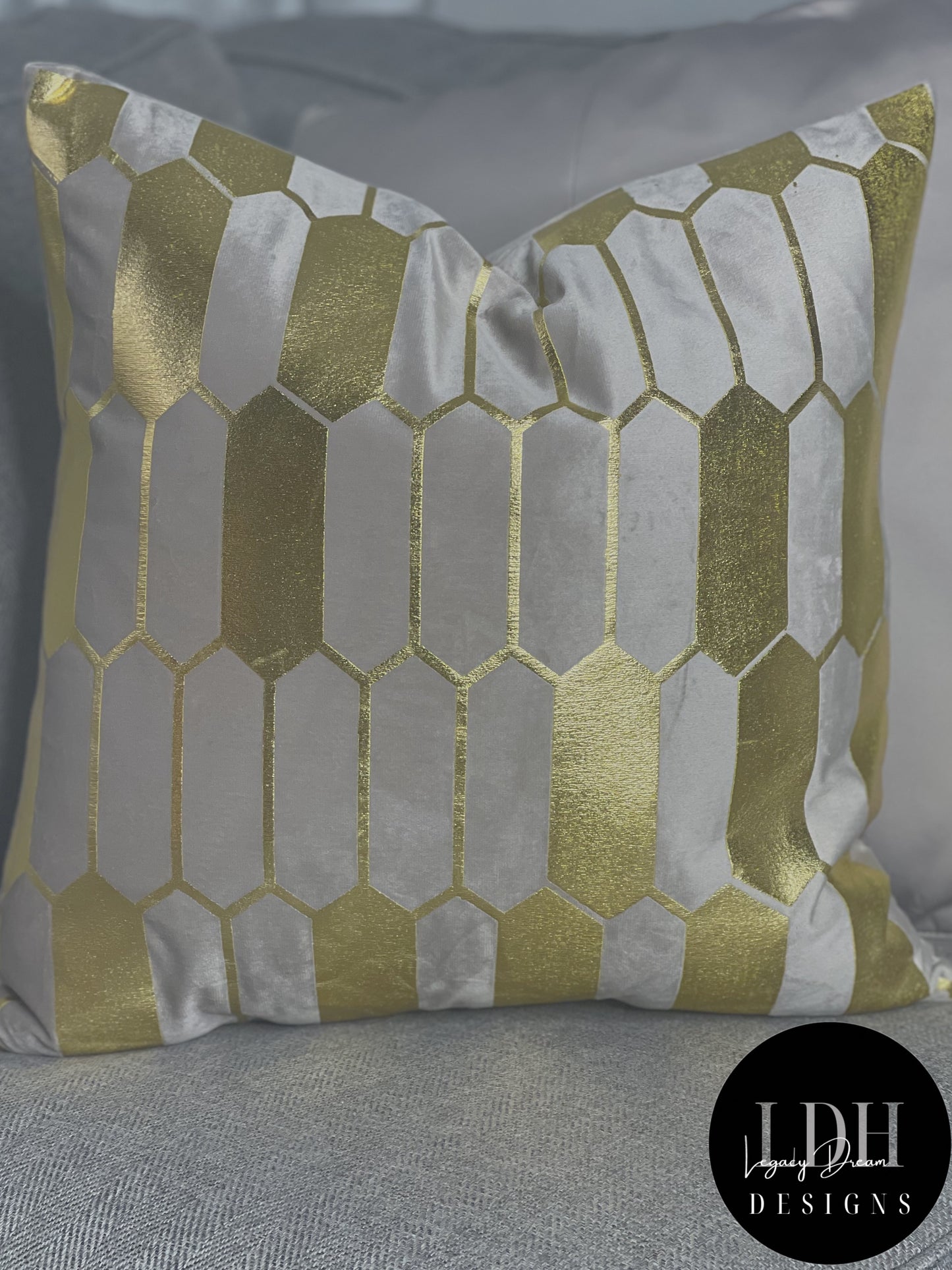 Taupe & Gold Geometric Glam Throw Pillow