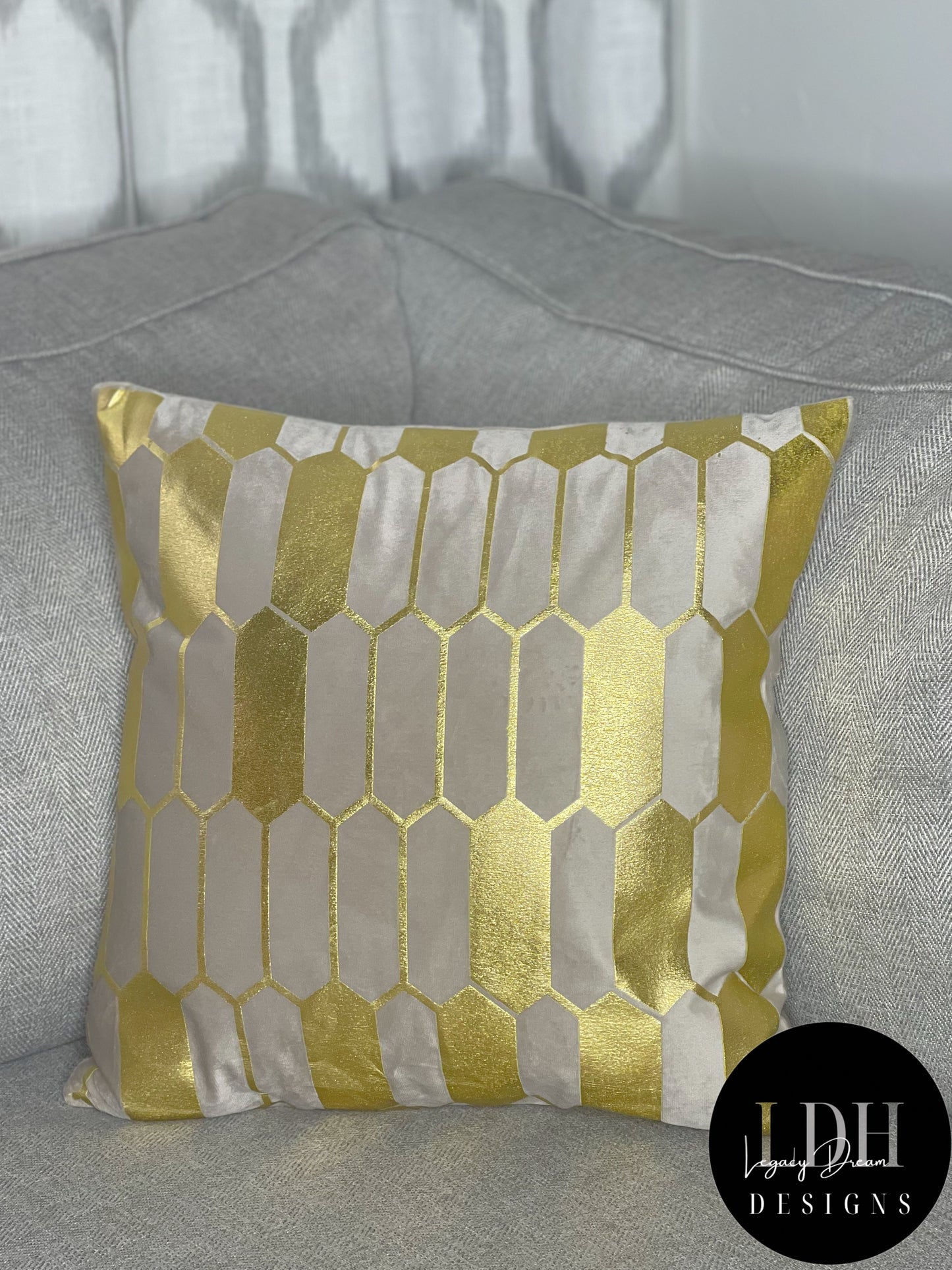 Taupe & Gold Geometric Glam Throw Pillow