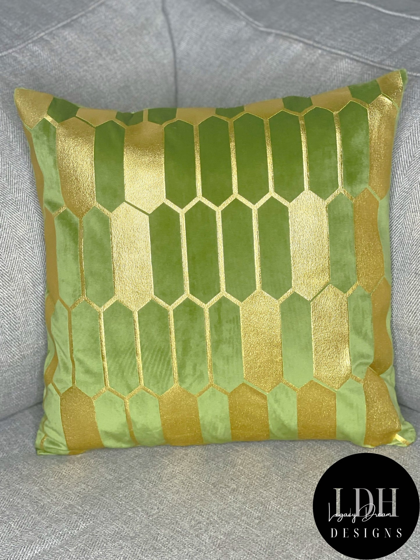 Light Green & Gold Glam Throw Pillow