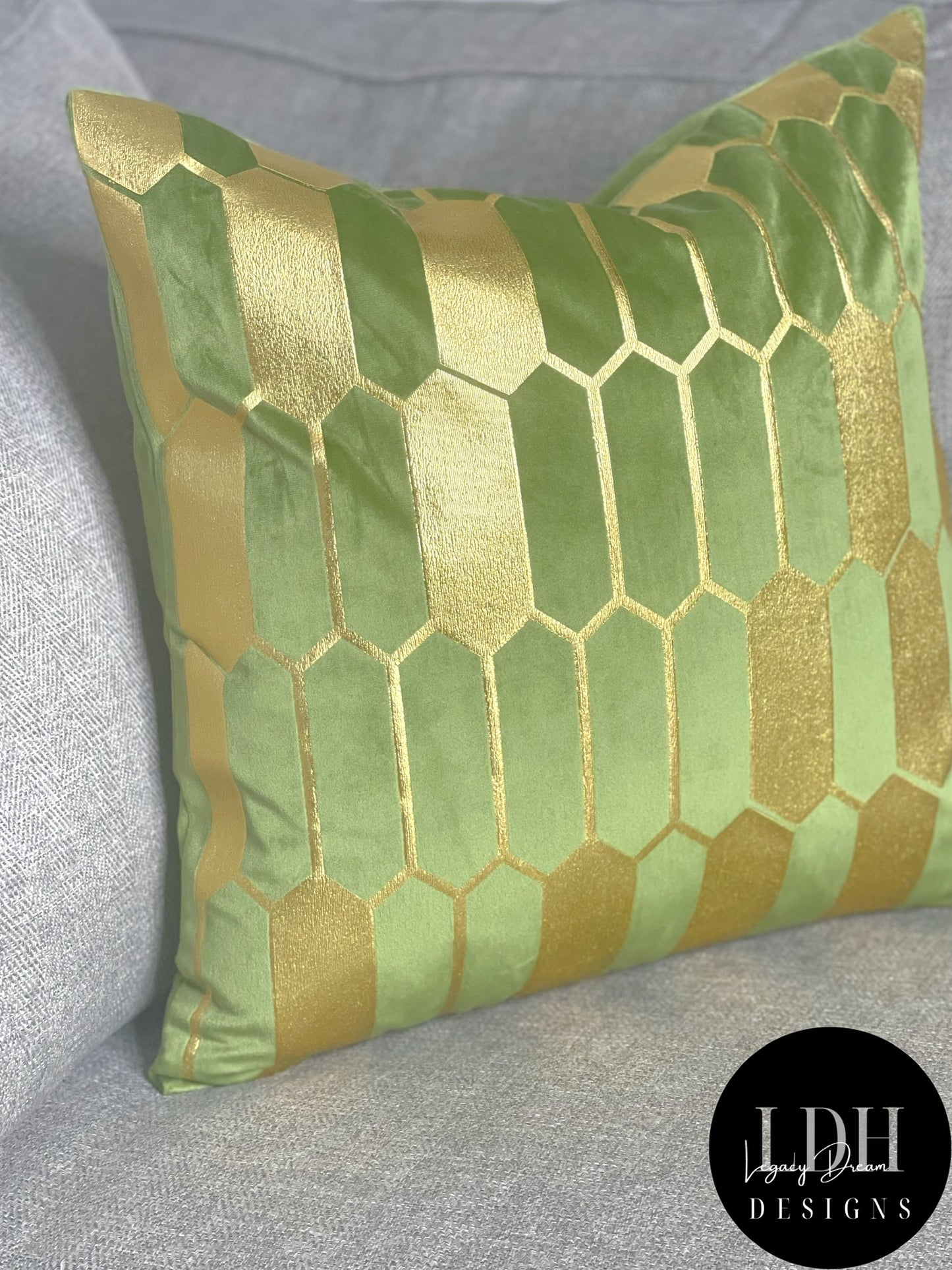Light Green & Gold Glam Throw Pillow