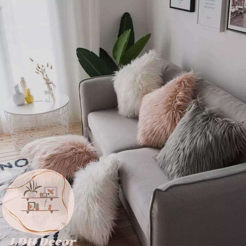 Light Grey Faux Fur Pillow