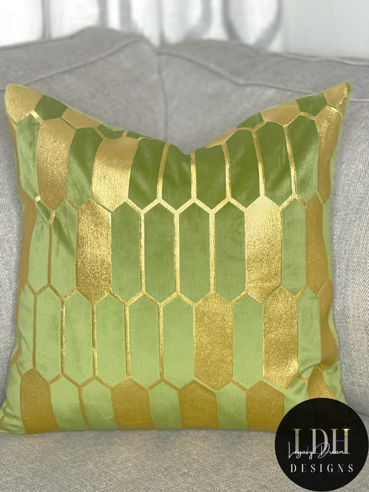 Light Green & Gold Glam Throw Pillow