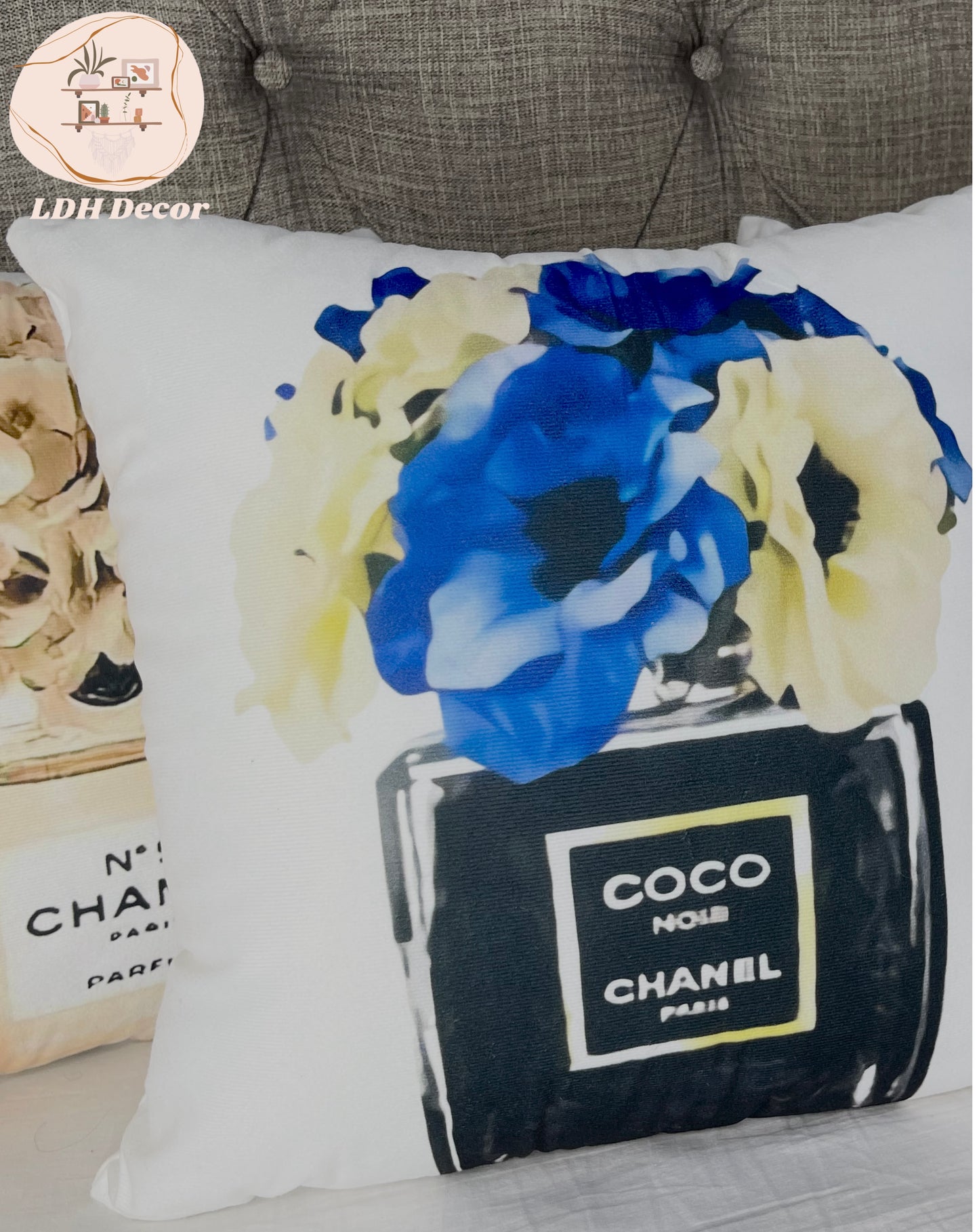 Blue COCO Chanel Inspired Throw Pillow