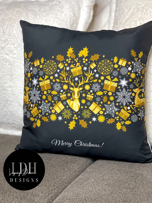 Black and Gold Holiday Throw Pillow