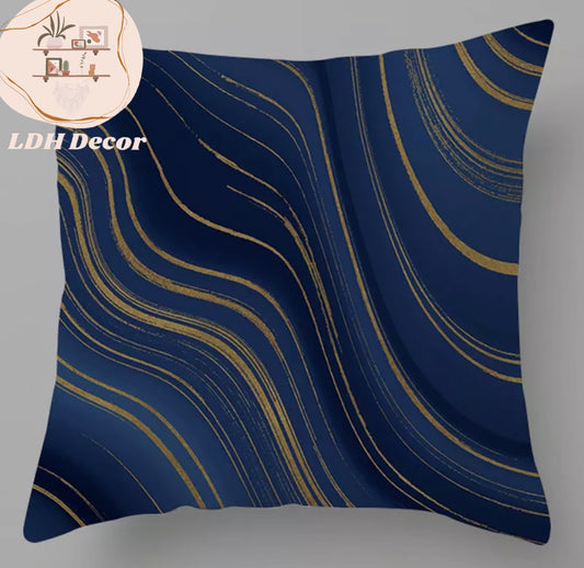 Linear Blue and Gold Abstract Pillow