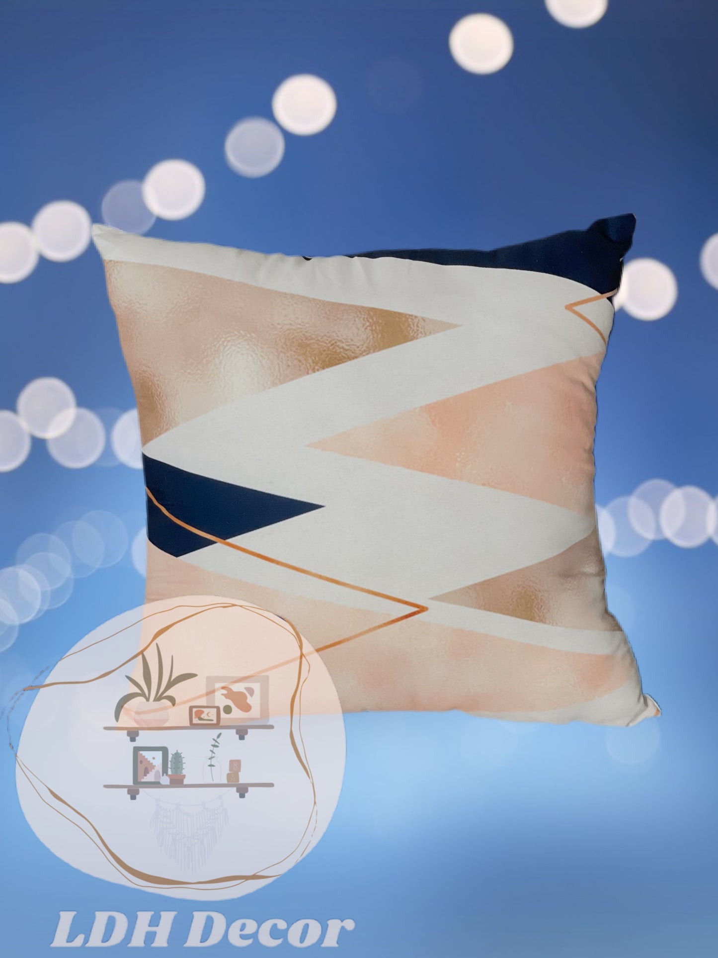 Rose Gold & Blue Modern Throw Pillow