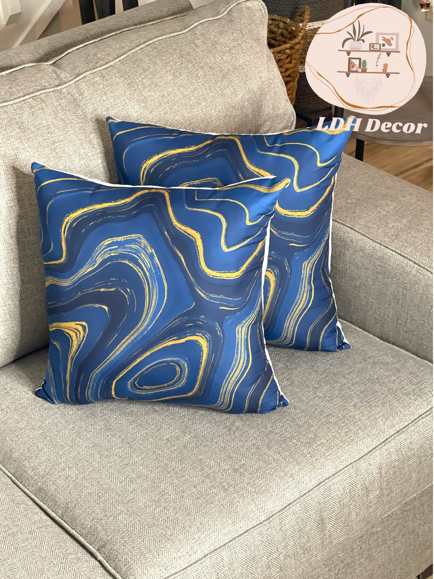 Blue & Gold Abstract Pillow