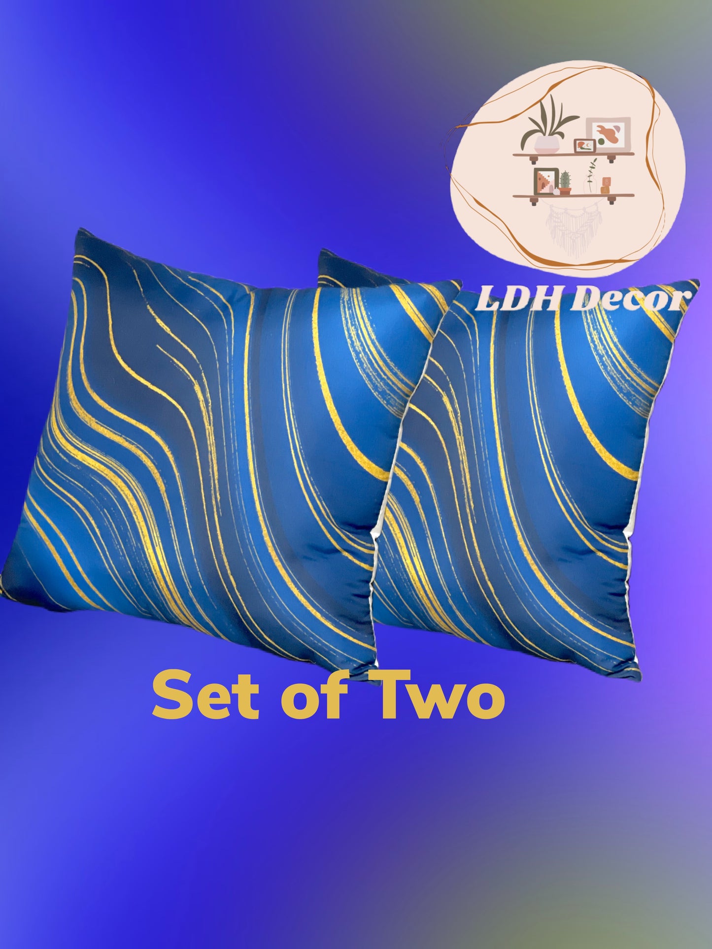 Linear Blue and Gold Abstract Pillow