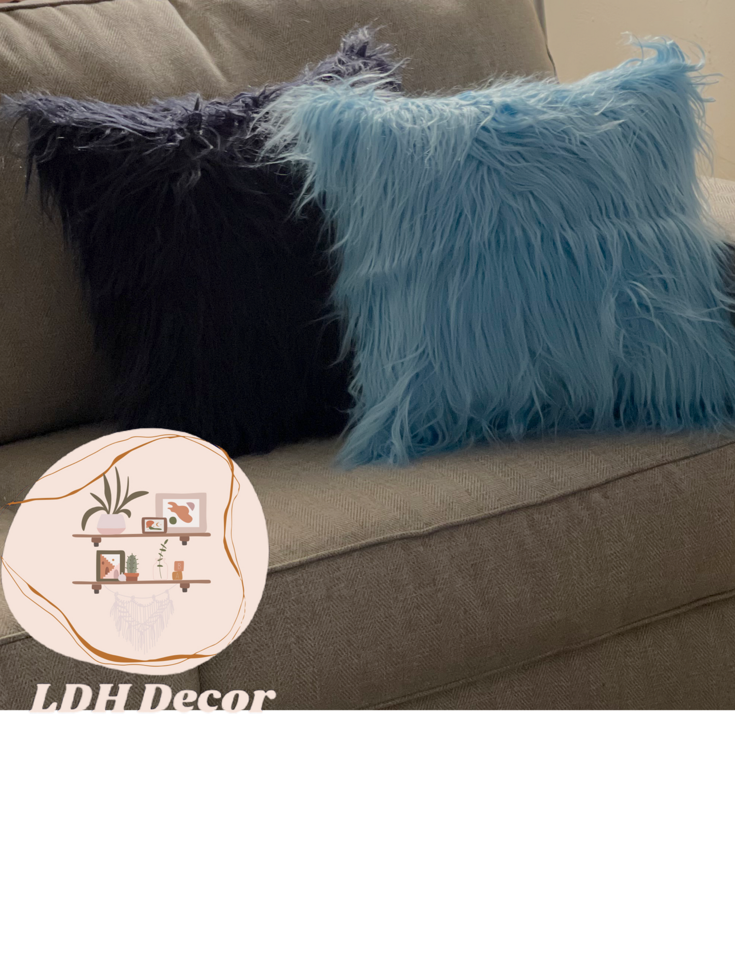 Navy Blue & Sky Blue Faux Fur Pillow Set