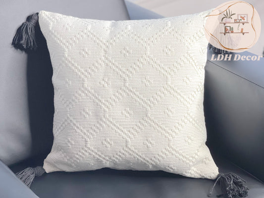 Classic White Bohemian Throw Pillow