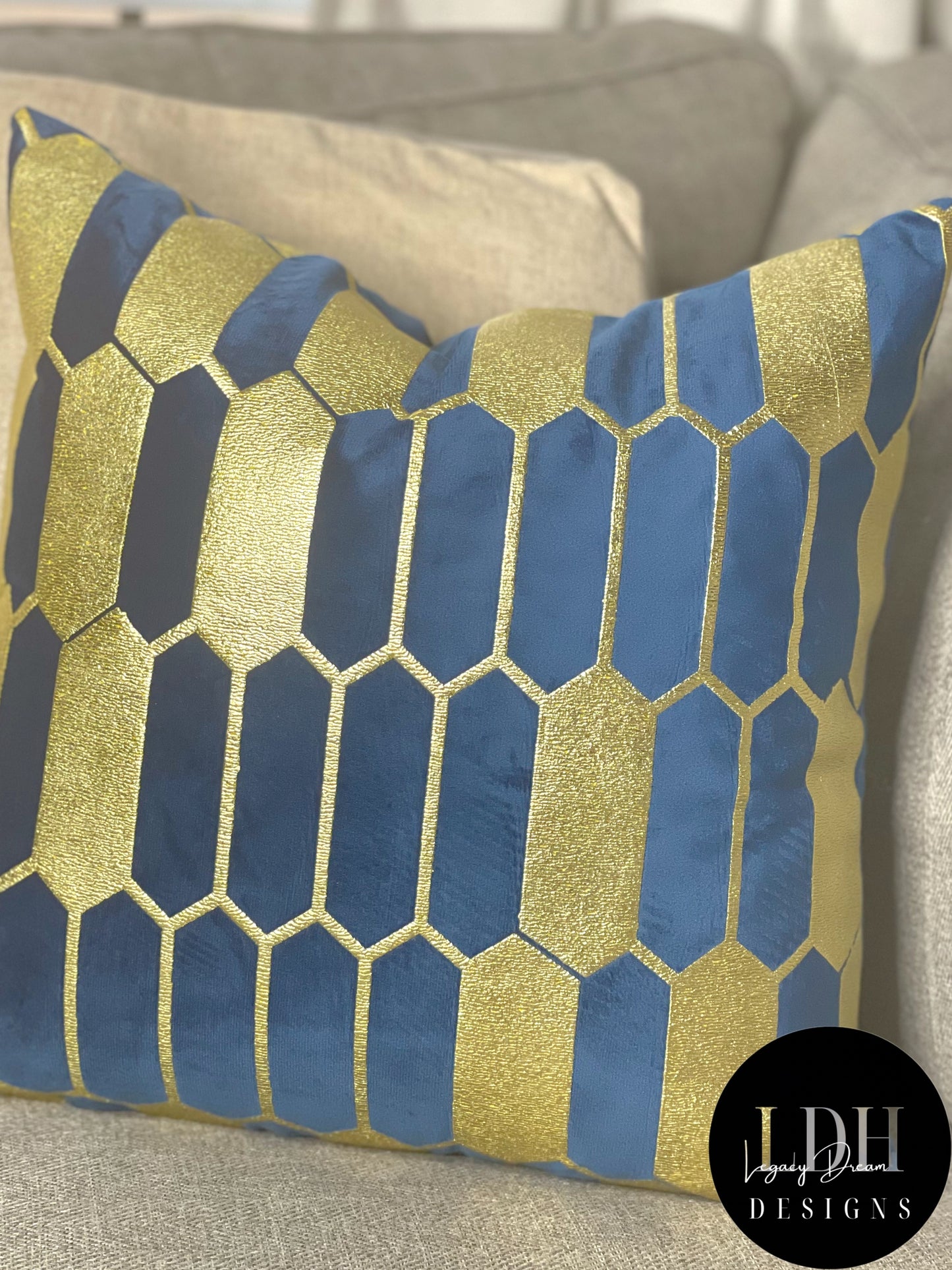 Navy Blue & Gold Glam Throw Pillow
