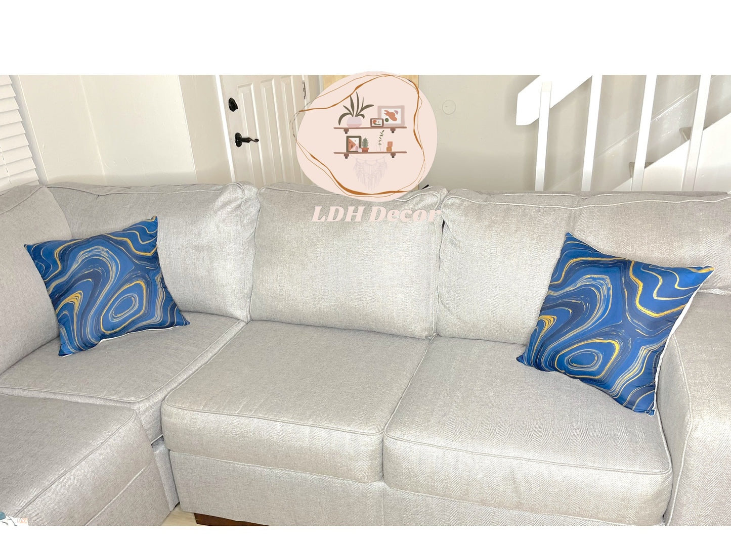 Blue & Gold Abstract Pillow