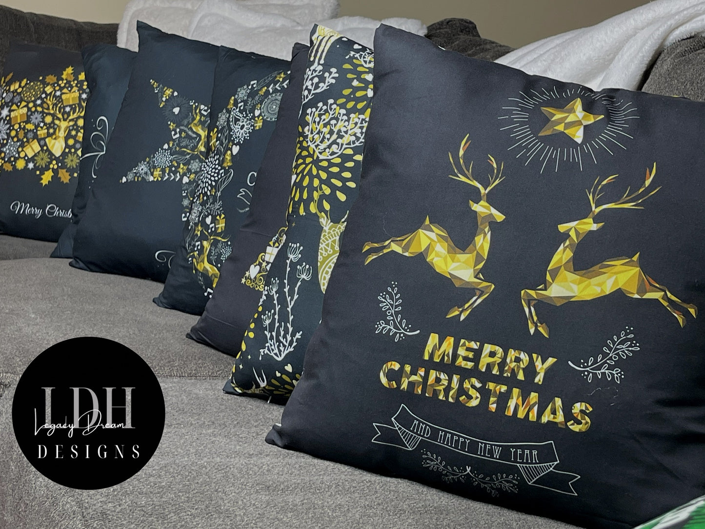 Gold Reindeer Throw Pillow