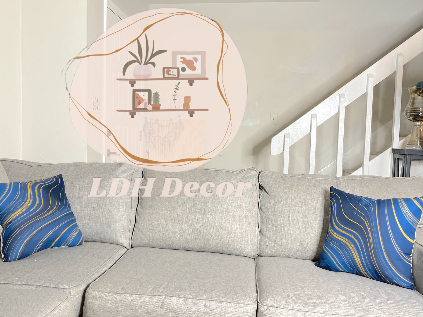 Linear Blue and Gold Abstract Pillow