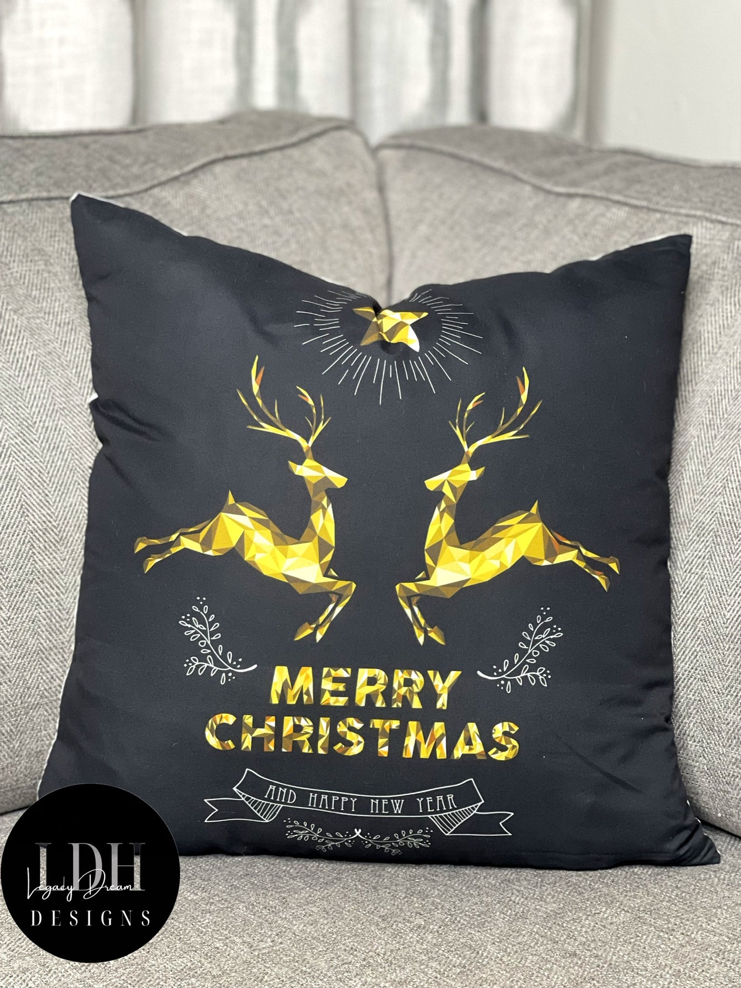 Gold Reindeer Throw Pillow