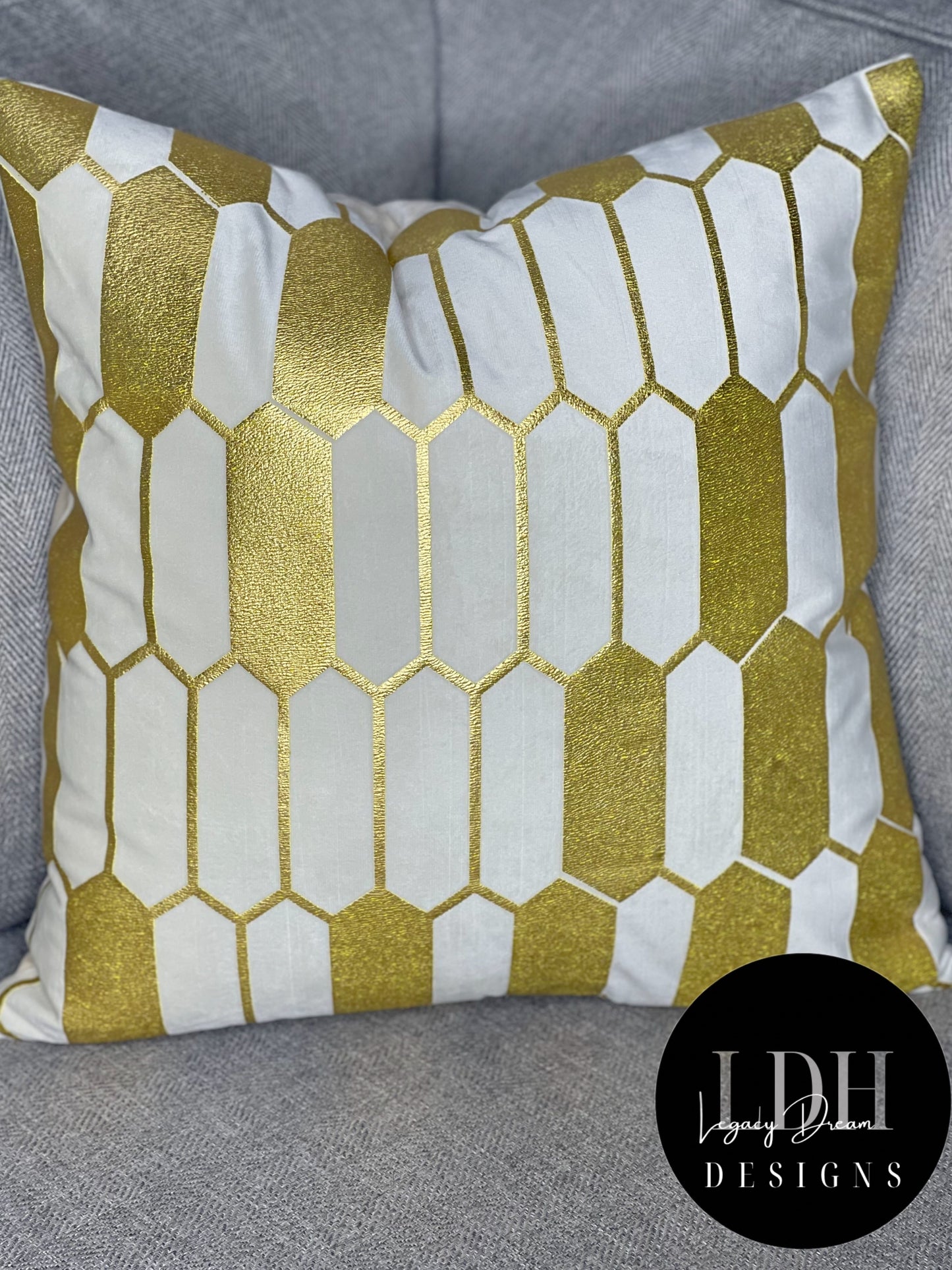 White & Gold Geometric Glam Throw Pillow
