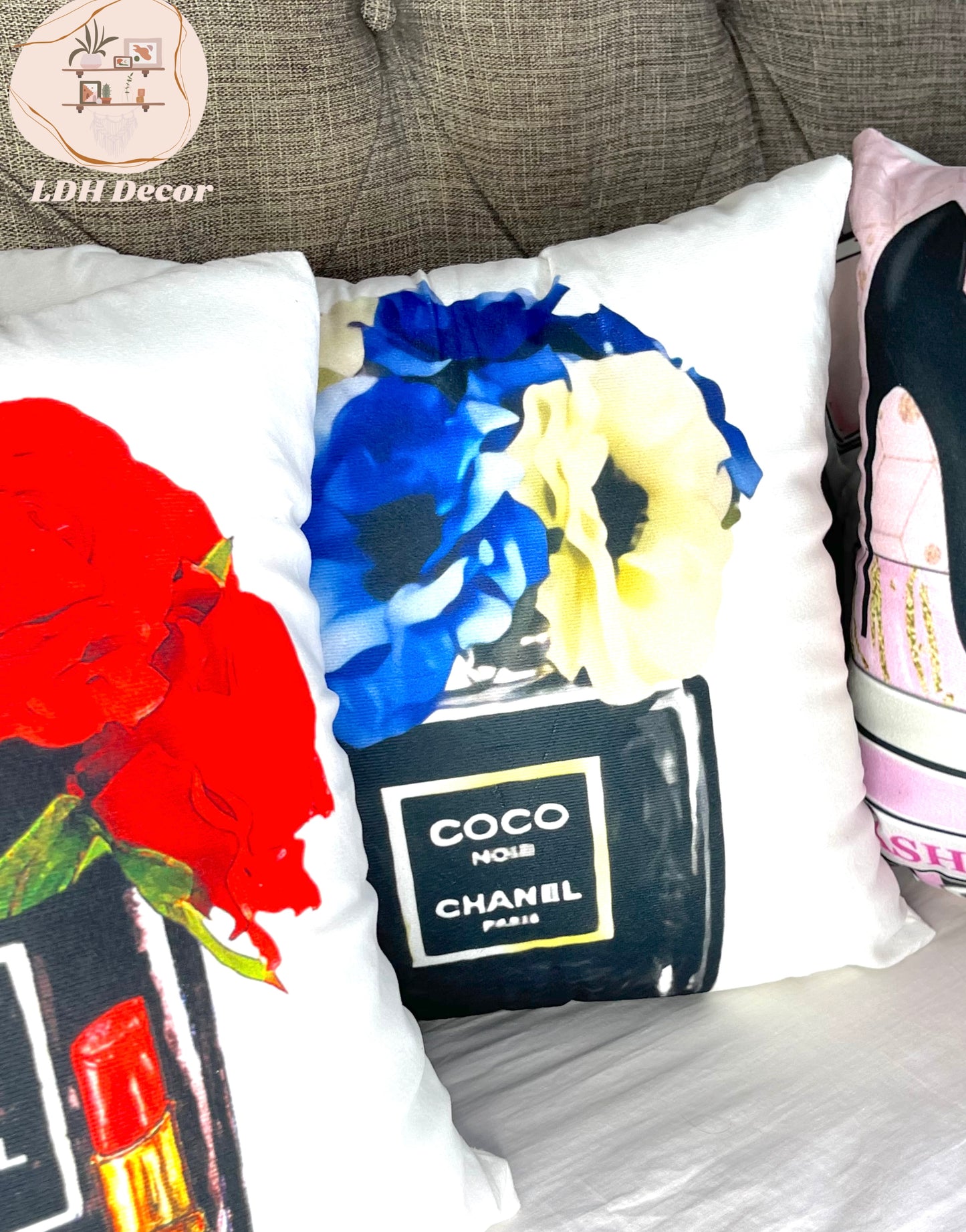 Blue COCO Chanel Inspired Throw Pillow