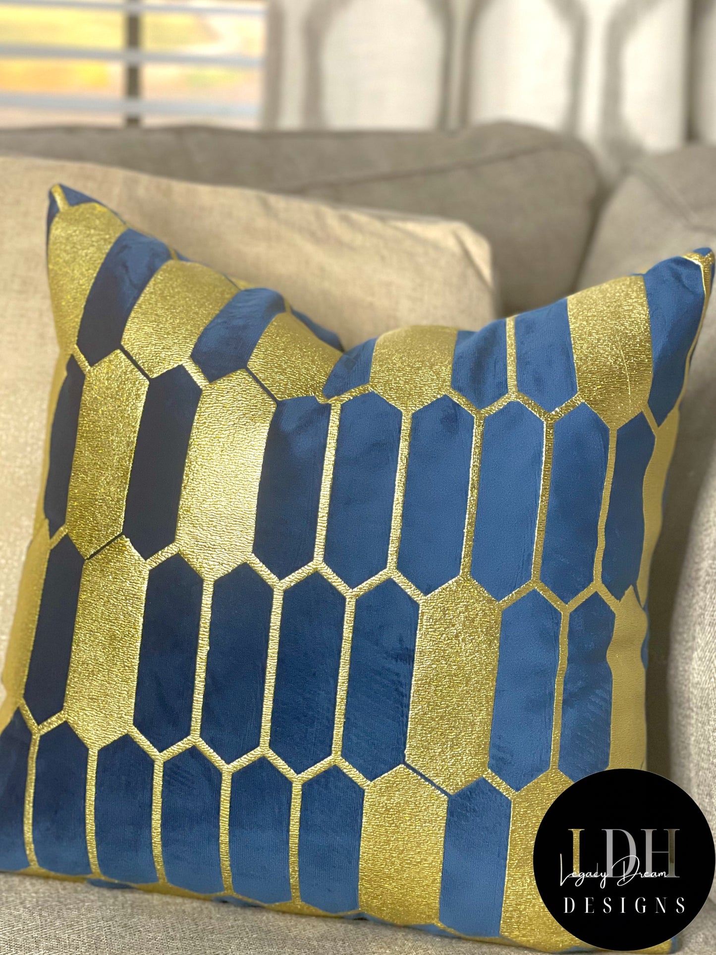 Navy Blue & Gold Glam Throw Pillow
