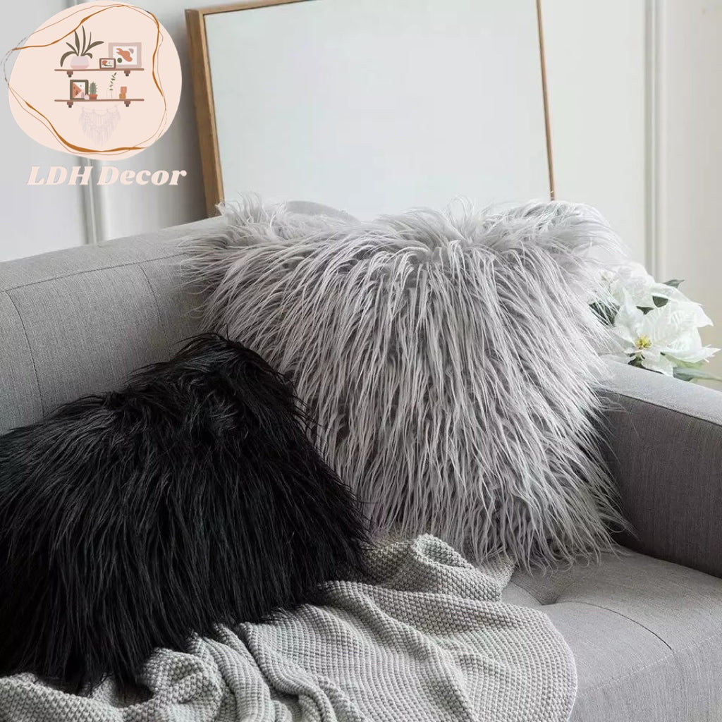 Light Grey Faux Fur Pillow